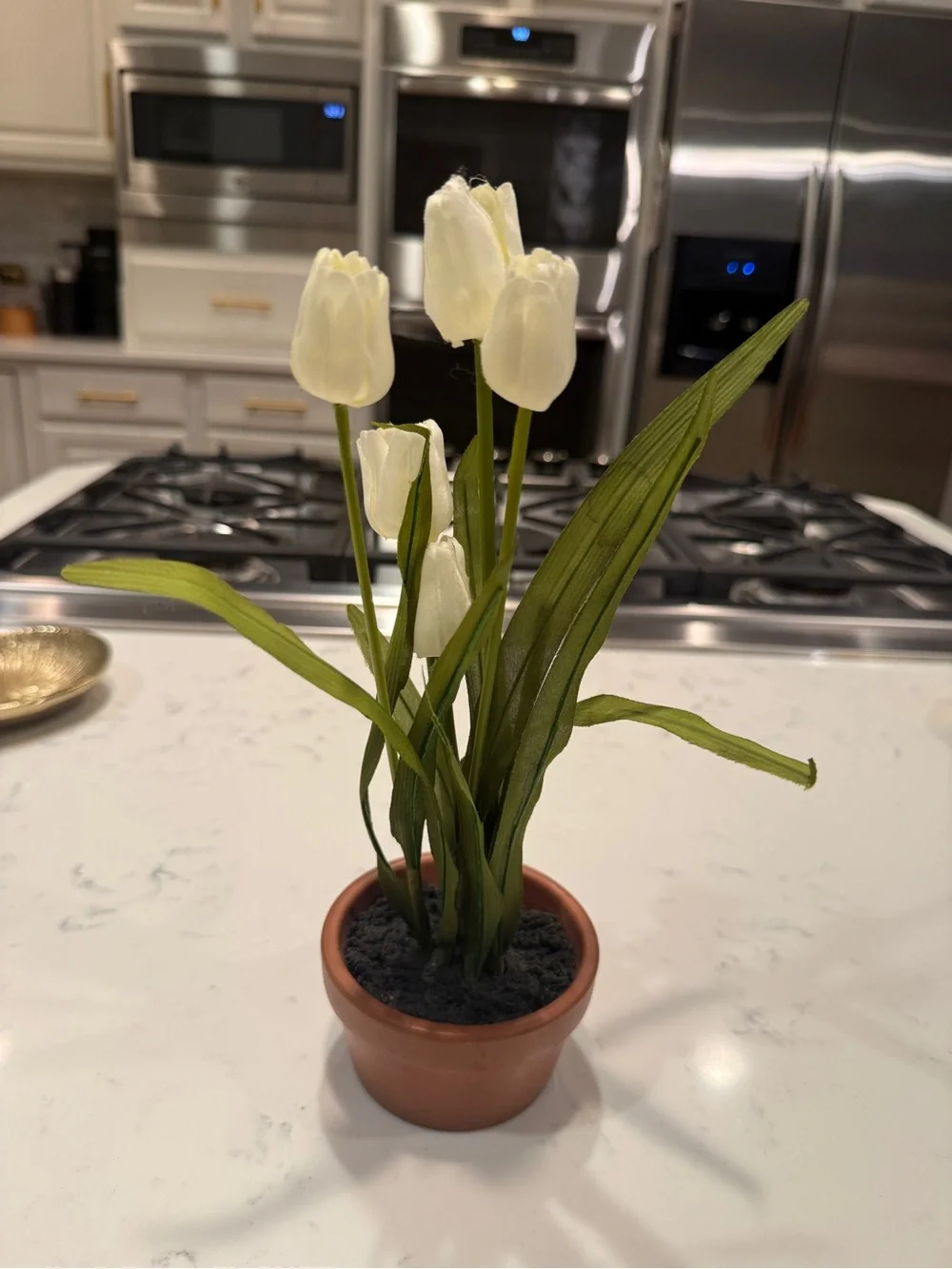 Pottery Barn Faux White Tulip Floral Arrangement Terracotta Pot Cottage Decor